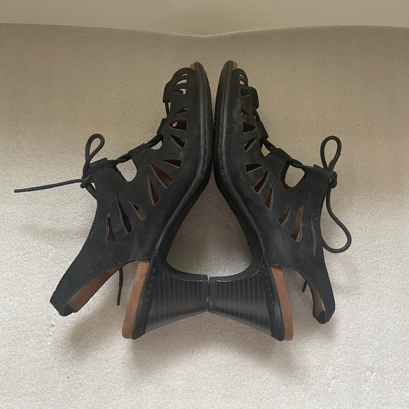Rockport Gladiator Sandals Women 8 W Black Cobb Hill Leather Upper Suede Lace Up - Picture 7 of 10